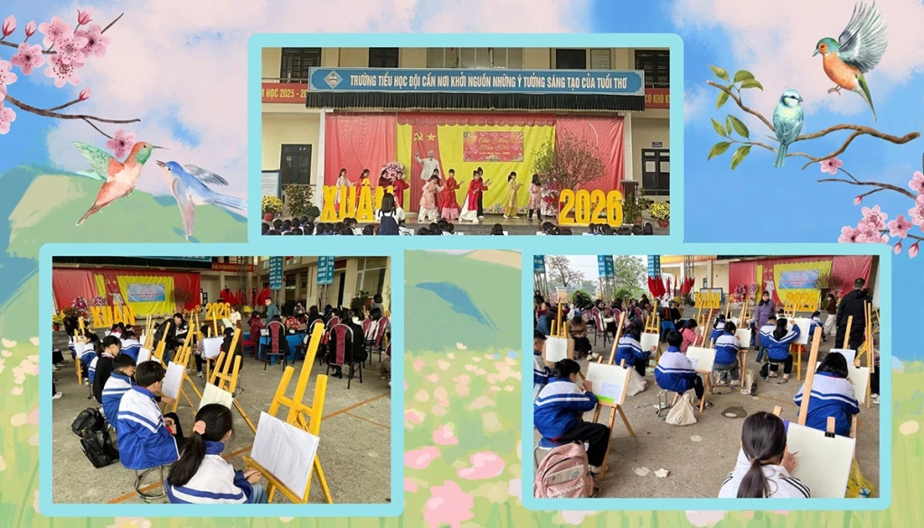 Sinh hoạt dưới  cờ Chào xuân mới, thầy và trò trường Tiểu học Đội Cấn cùng nhìn lại một năm đã qua và đặt mục tiêu, cùng quyết tâm cho một năm mới nhiều khởi sắc.