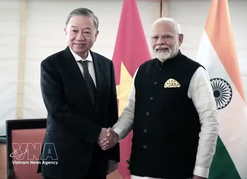 Within the framework of his participation in the 79th session of the United Nations General Assembly and working visit to the US, Party General Secretary and State President To Lam meets with Indian Prime Minister Narendra Modi in New York on September 23, 2024 (local time). (Photo: VNA)