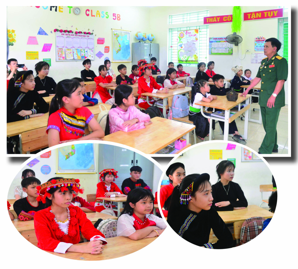 Học sinh trường Phổ thông Dân tộc nội trú Tiểu học và THCS Quý Quân được bồi đắp niềm tự hào và tình yêu quê hương, đất nước.