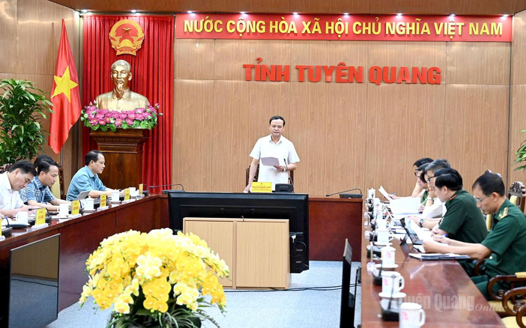 Đồng chí Phó Chủ tịch Thường trực UBND tỉnh Nguyễn Mạnh Tuấn phát biểu kết luận cuộc họp.