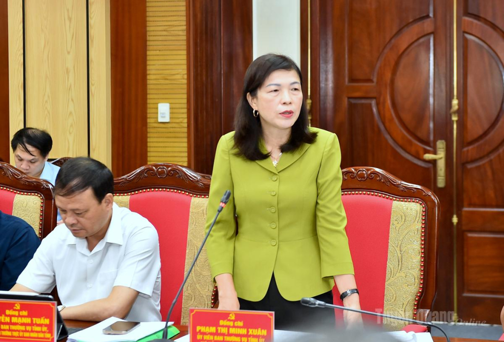 Đồng chí Phó Chủ tịch HĐND tỉnh Phạm Thị Minh Xuân phát biểu tại hội nghị.