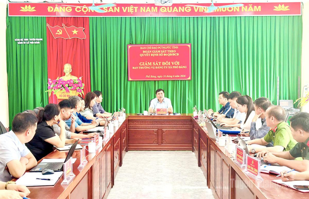 Đoàn giám sát làm việc với Ban Thường vụ Đảng ủy xã Phố Bảng.