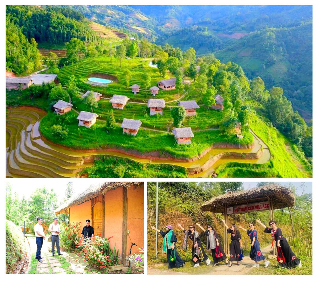 Không gian bungalow ẩn hiện trong sương mây tại khu du lịch sinh thái vùng cao.