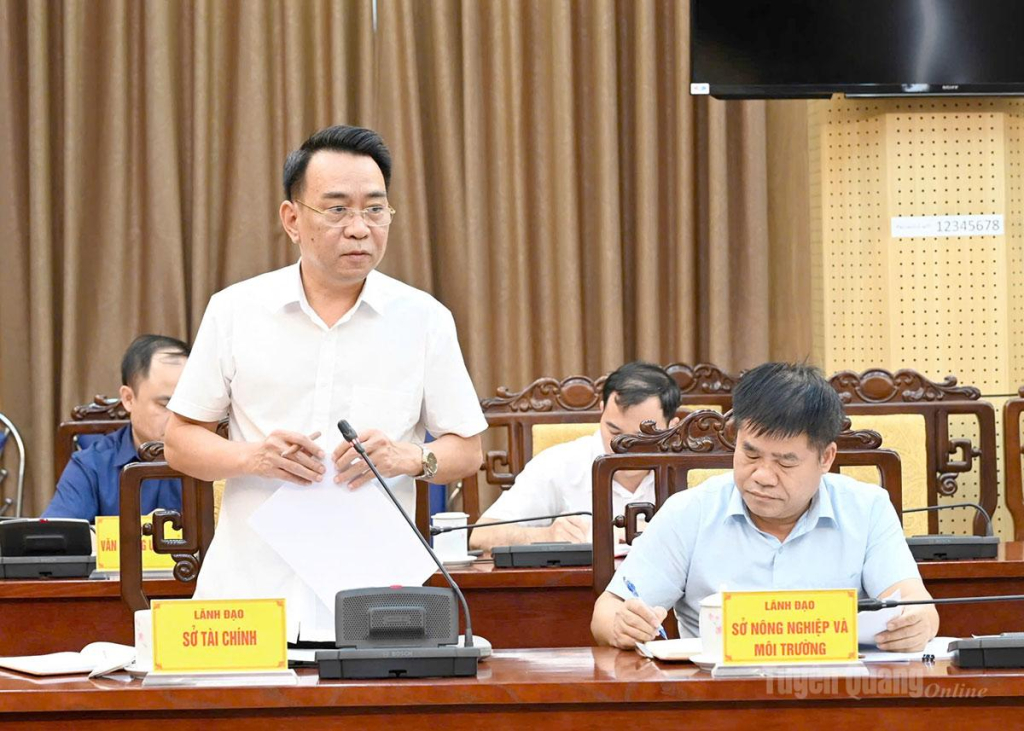 Đại diện Sở Tài chính báo cáo tại cuộc họp.