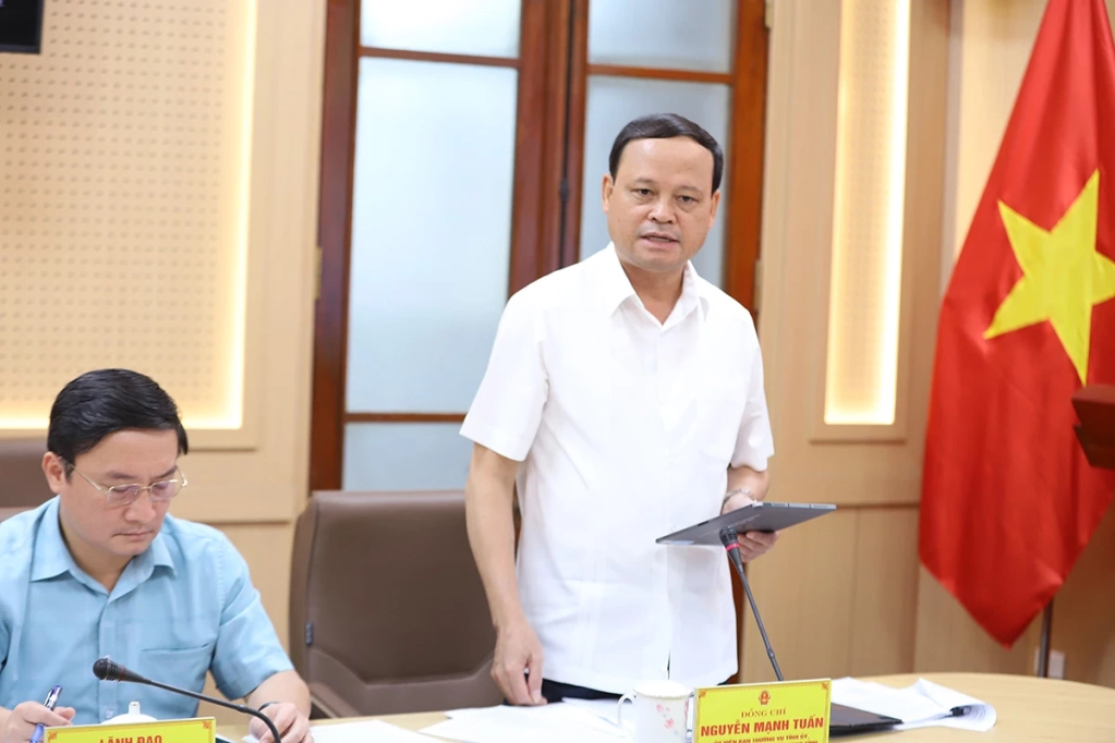 Phó Chủ tịch Thường trực UBND tỉnh Nguyễn Mạnh Tuấn phát biểu tại cuộc họp.