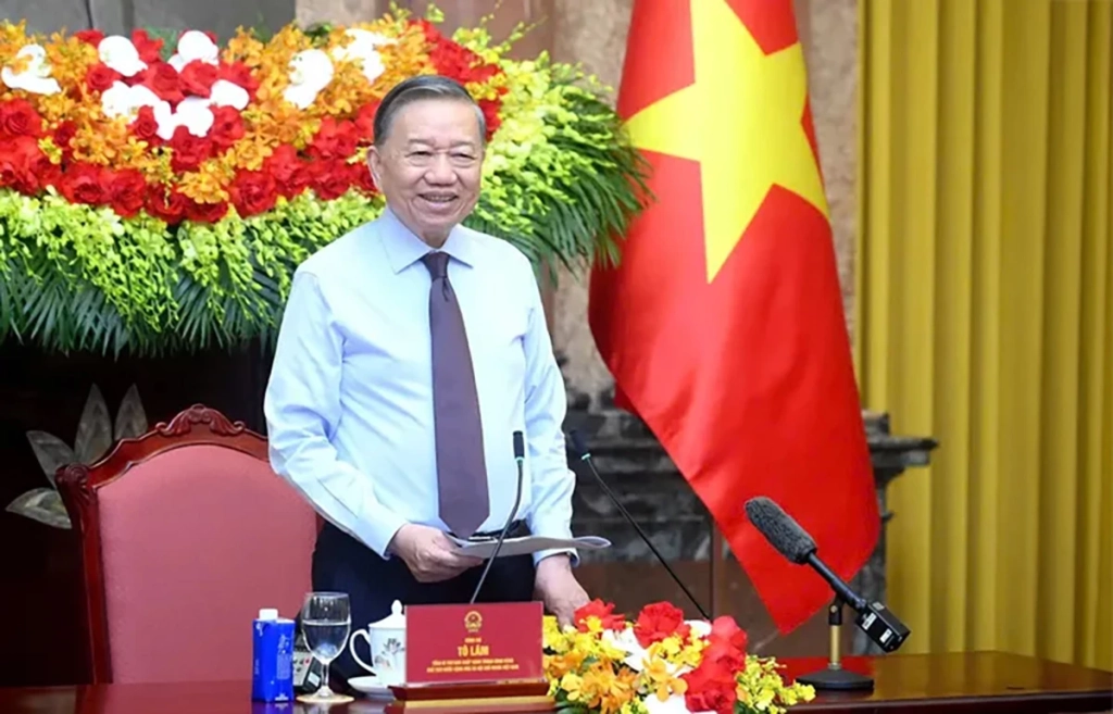 Tổng Bí thư, Chủ tịch nước Tô Lâm phát biểu tại buổi gặp mặt thân mật 101 nhà báo tiêu biểu đoạt Giải Báo chí quốc gia qua các năm.