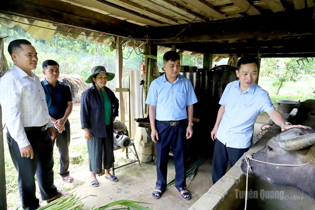 Lãnh đạo xã Liên Hiệp nắm bắt tình hình phát triển chăn nuôi của người dân, kịp thời  tháo gỡ những khó khăn từ cơ sở.