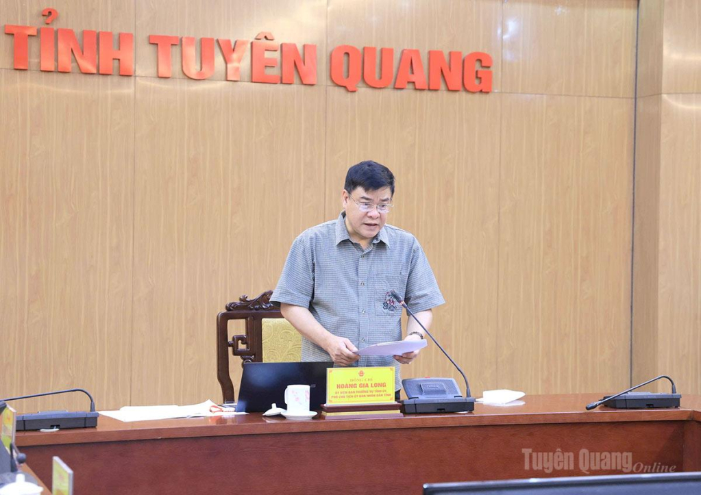 Đồng chí Hoàng Gia Long, Uỷ viên Ban Thường vụ Tỉnh ủy, Phó Chủ tịch UBND tỉnh phát biểu thảo luận tại hội nghị.