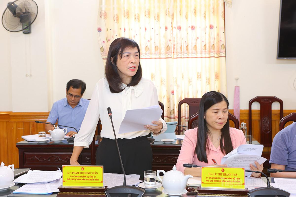 Đồng chí Phó Chủ tịch HĐND tỉnh Phạm Thị Minh Xuân phát biểu tại phiên họp.