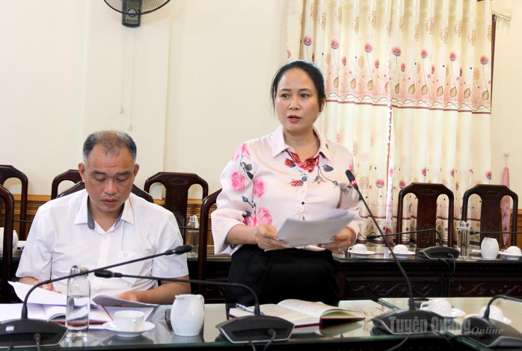 Thành viên Ban Văn hóa - Xã hội HĐND tỉnh phát biểu ý kiến tại cuộc họp.