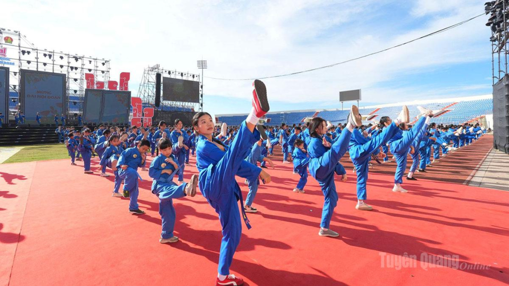 Đoàn thiếu nhi Tuyên Quang cùng hơn 2.000 thiếu nhi trên cả nước tham gia màn đồng diễn võ nhạc Vovinam xác lập Kỷ lục Việt Nam tại Festival.
