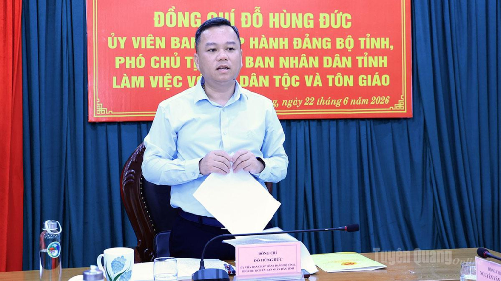 Phó Chủ tịch UBND tỉnh Đỗ Hùng Đức phát biểu kết luận buổi làm việc.