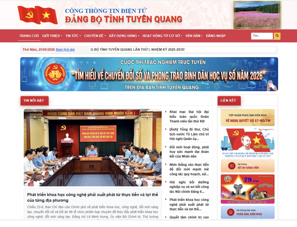 Giao diện Cổng Thông tin điện tử Đảng bộ tỉnh Tuyên Quang trên decktop.