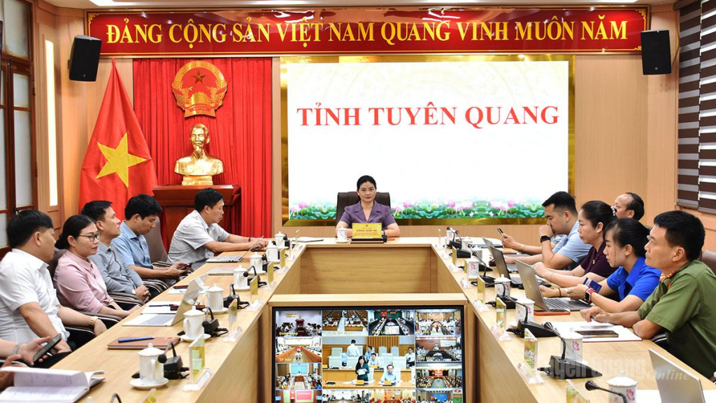 Đồng chí Vương Ngọc Hà, Uỷ viên Ban Thường vụ Tỉnh uỷ, Phó Chủ tịch UBND tỉnh chủ trì tại điểm cầu tỉnh Tuyên Quang.