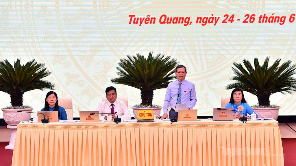 Đồng chí Chủ tịch HĐND tỉnh Nguyễn Văn Sơn phát biểu kết luận phiên thảo luận tại kỳ họp.