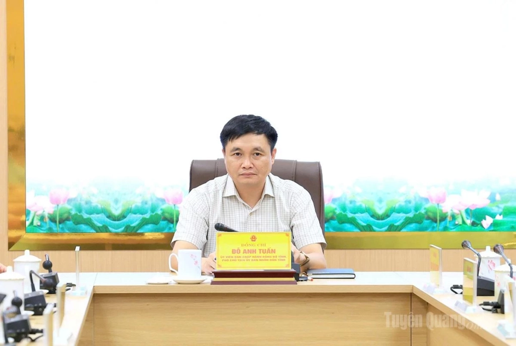Phó Chủ tịch UBND tỉnh Đỗ Anh Tuấn chủ trì hội nghị tại điểm cầu tỉnh Tuyên Quang.