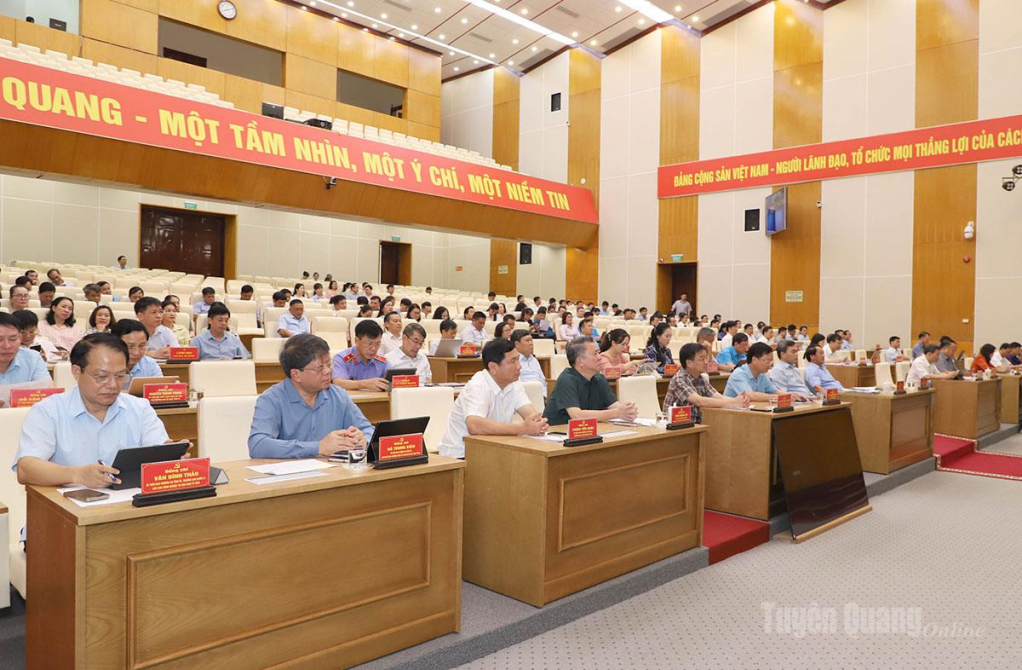Quang cảnh hội nghị tại điểm cầu tỉnh Tuyên Quang.