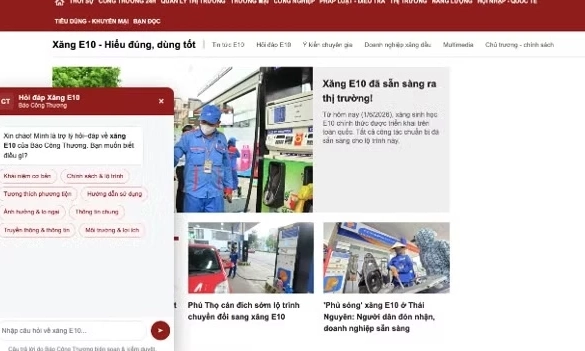 B&aacute;o C&ocirc;ng thương ra mắt chatbot giải đ&aacute;p về xăng E10