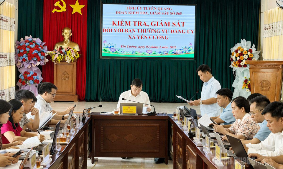 Đo&agrave;n kiểm tra, gi&aacute;m s&aacute;t số 565 của Ban Thường vụ Tỉnh ủy l&agrave;m việc với Ban Thường vụ Đảng ủy x&atilde; Y&ecirc;n Cường v&agrave; Đường Hồng