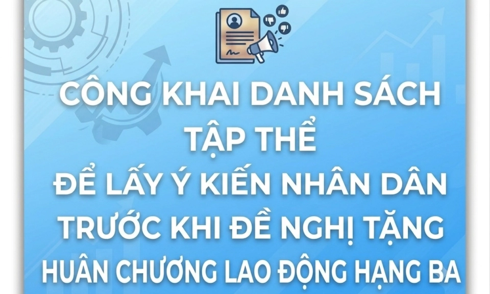 C&ocirc;ng khai danh s&aacute;ch tập thể để lấy &yacute; kiến Nh&acirc;n d&acirc;n trước khi đề nghị tặng Hu&acirc;n chương Lao động hạng Ba