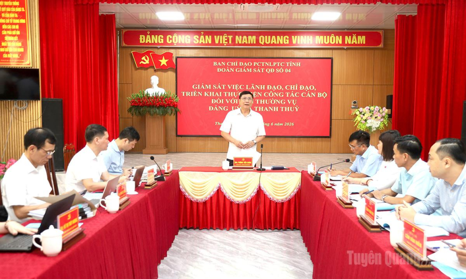 Gi&aacute;m s&aacute;t việc l&atilde;nh đạo, chỉ đạo triển khai thực hiện c&ocirc;ng t&aacute;c c&aacute;n bộ đối với Ban Thường vụ Đảng ủy x&atilde; Thanh Thủy v&agrave; phường H&agrave; Giang 2