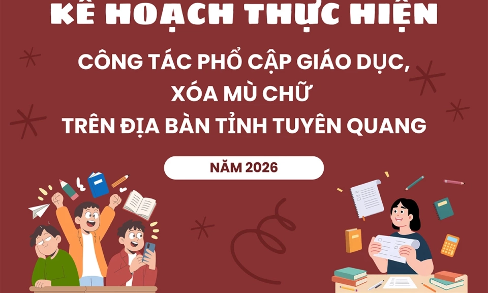 Kế hoạch thực hiện c&ocirc;ng t&aacute;c phổ cập gi&aacute;o dục, x&oacute;a m&ugrave; chữ tr&ecirc;n địa b&agrave;n tỉnh Tuy&ecirc;n Quang năm 2026