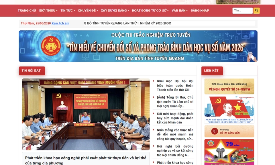Vận h&agrave;nh Cổng Th&ocirc;ng tin điện tử v&agrave; Fanpage Đảng bộ tỉnh Tuy&ecirc;n Quang