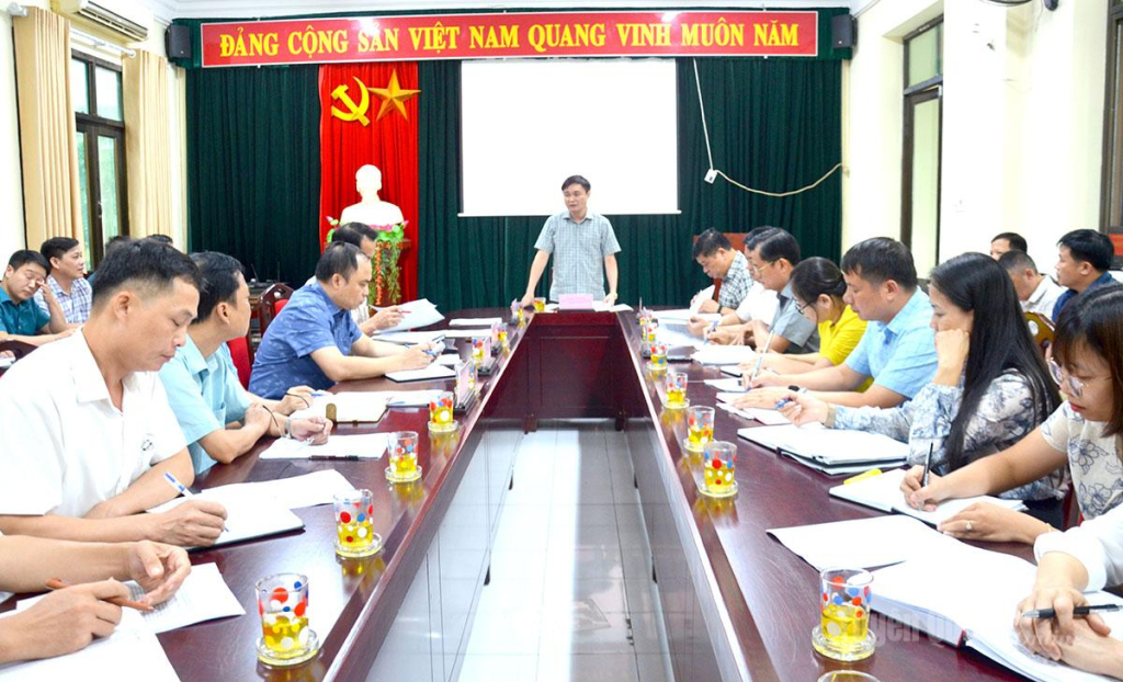 Đồng chí Đỗ Anh Tuấn, Ủy viên Ban Chấp hành Đảng bộ tỉnh, Phó Chủ tịch UBND tỉnh - Giám đốc Sở Nội vụ chủ trì cuộc họp.