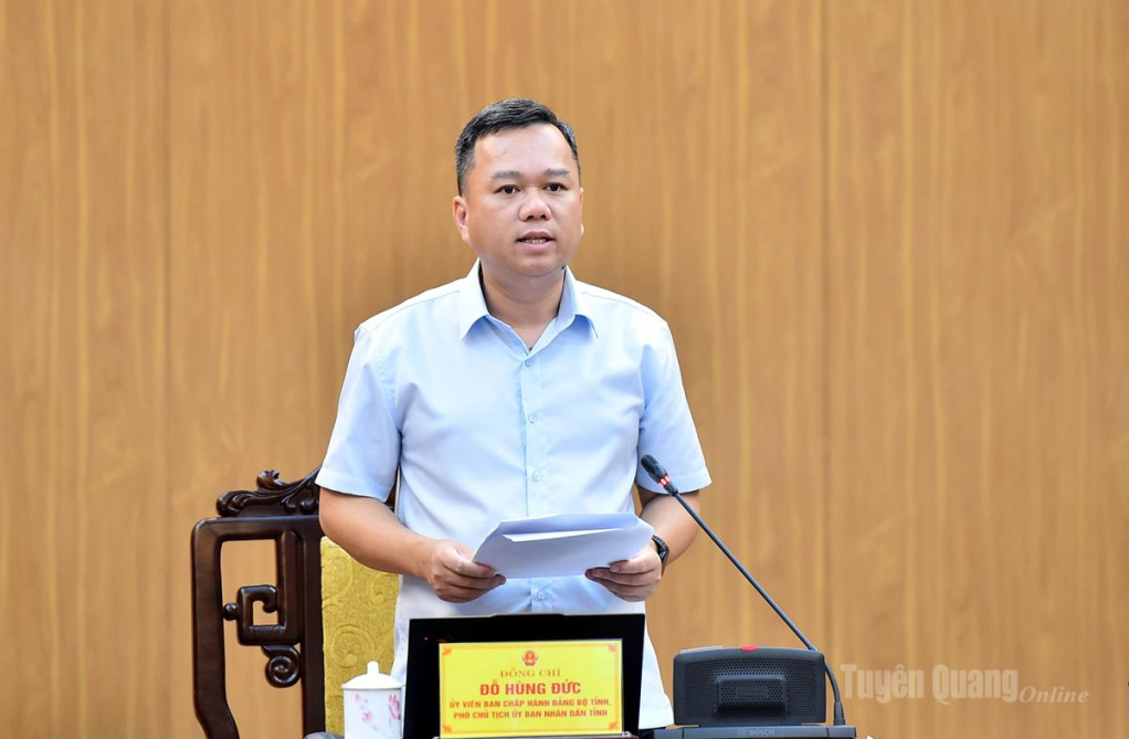 Đồng chí Đỗ Hùng Đức, Phó Chủ tịch UBND tỉnh phát biểu tại hội nghị.