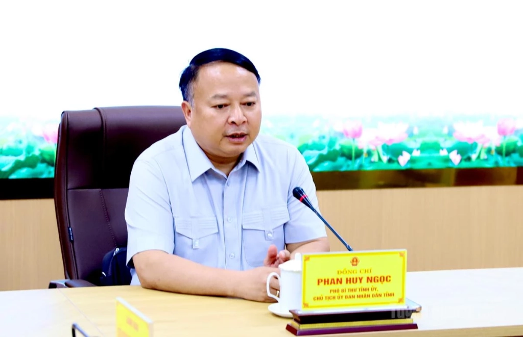 Chủ tịch UBND tỉnh Phan Huy Ngọc phát biểu kết luận cuộc họp.