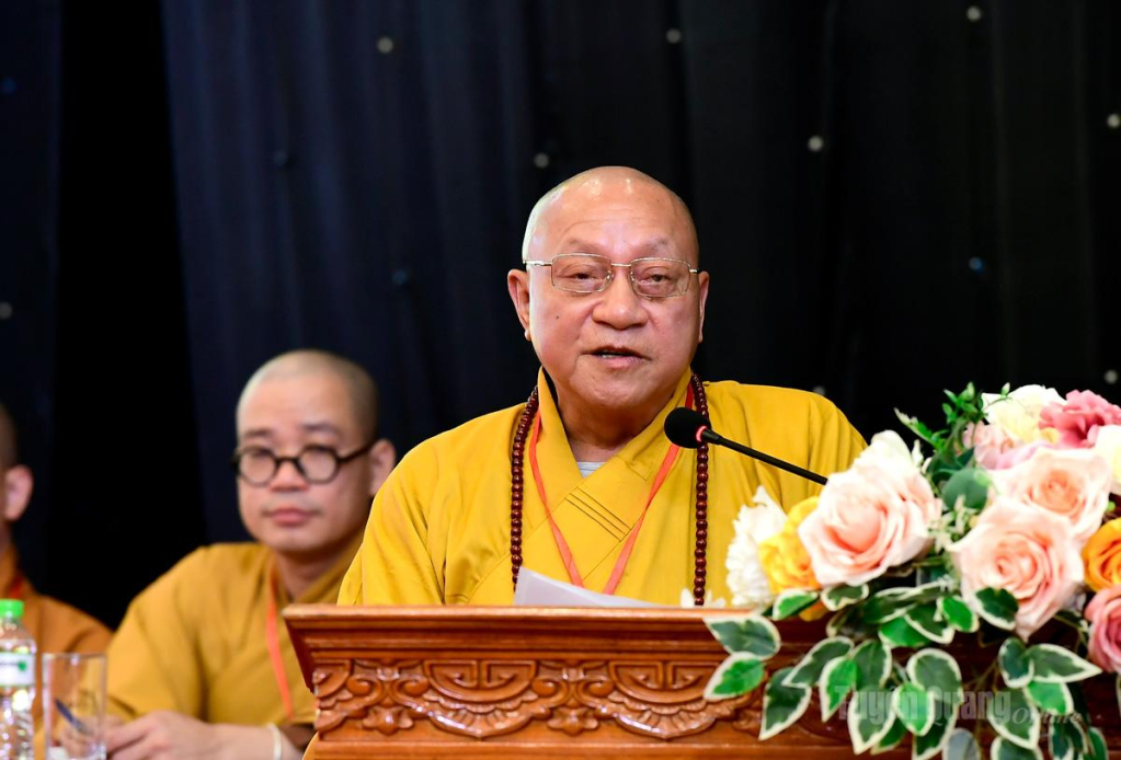 Hòa thượng Thích Gia Quang, Phó Chủ tịch Hội đồng Trị sự, Trưởng Ban Trị sự Giáo hội Phật giáo Việt Nam tỉnh Tuyên Quang phát biểu khai mạc Đại hội.
