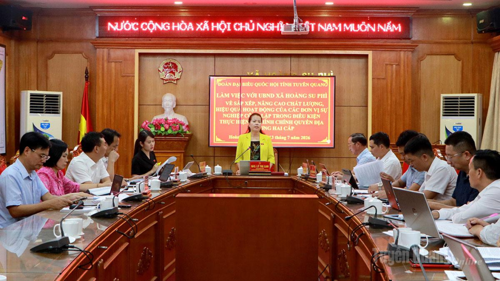 Phó Trưởng đoàn chuyên trách Đoàn ĐBQH khóa XVI tỉnh Lý Thị Lan phát biểu kết luận tại buổi làm việc.