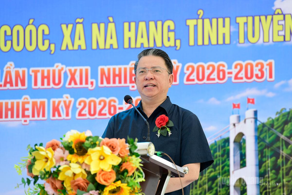 Đồng chí Trần Mạnh Lợi, Ủy viên Ban Thường vụ Tỉnh ủy, Trưởng ban Tuyên giáo và Dân vận Tỉnh ủy phát biểu tại lễ khởi công.
