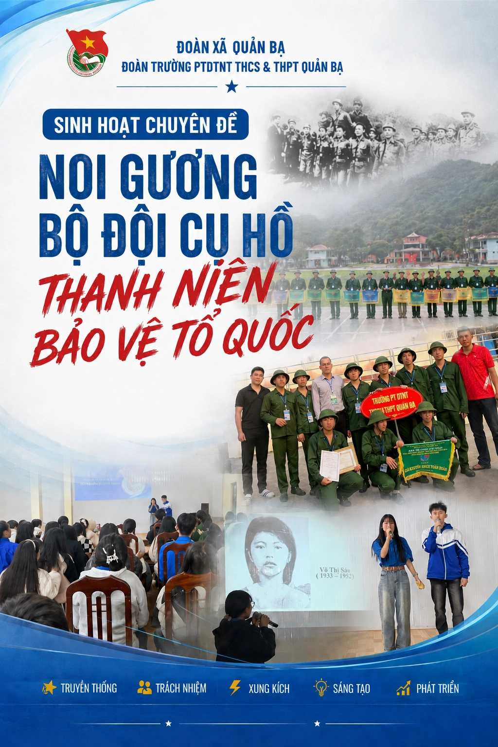 Vàng Thị Bích Hà và học sinh Trường PHDTNT THCS và THPT Quản Bạ tham gia các hoạt động sinh hoạt chuyên đề và Hội thao Quốc phòng - An ninh.