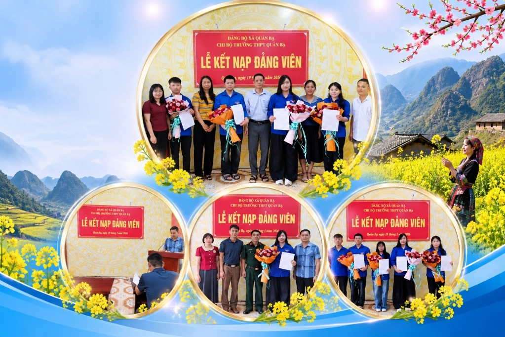 Lễ kết nạp các đảng viên (sinh năm 2008 - học sinh lớp 12) tại Chi bộ Trường THPT Quản Bạ ngày 19/5/2026.