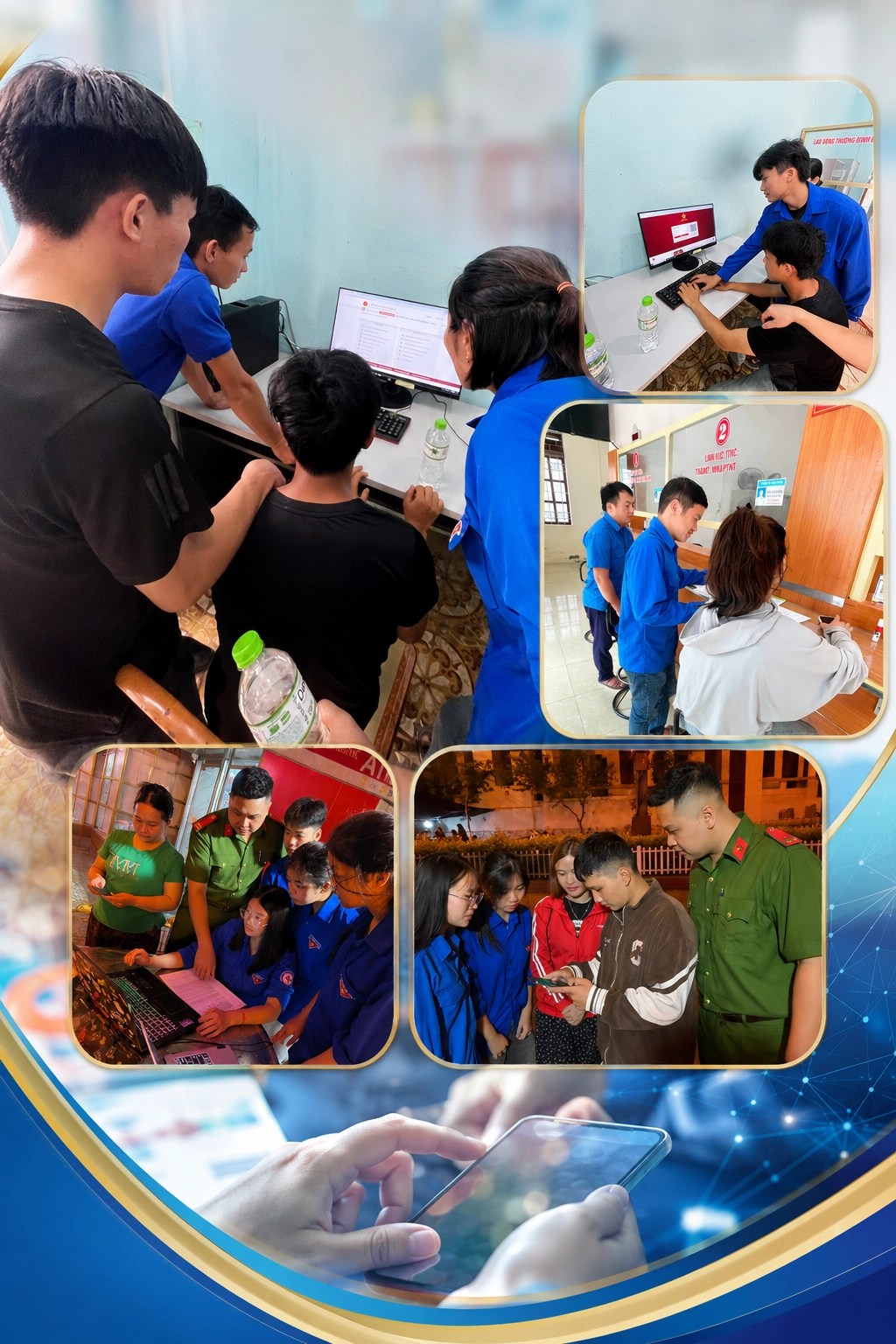 Các đảng viên, đoàn viên thanh niên mô hình “Đảng viên số” tham gia hướng dẫn bà con tiếp cận chuyển đổi số.