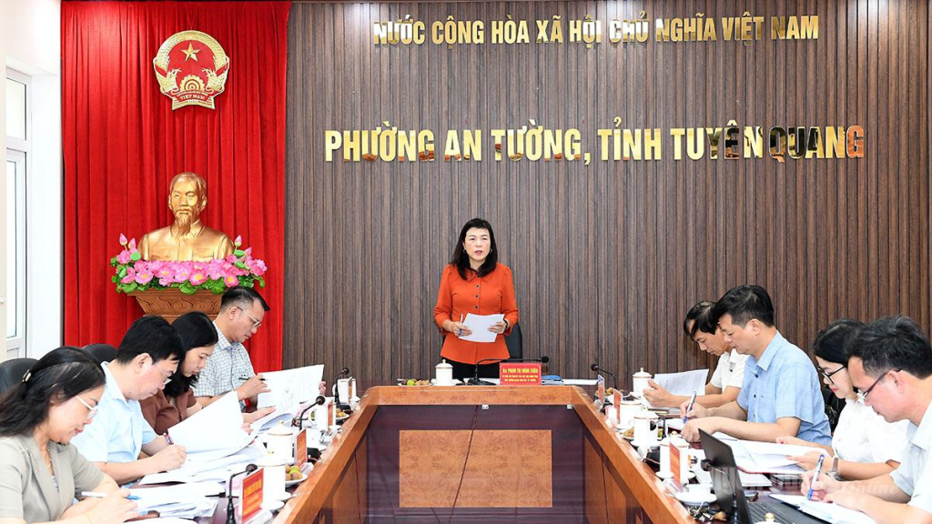 Đồng chí Phó Chủ tịch HĐND tỉnh Phạm Thị Minh xuân chủ trì buổi làm việc với phường An Tường.