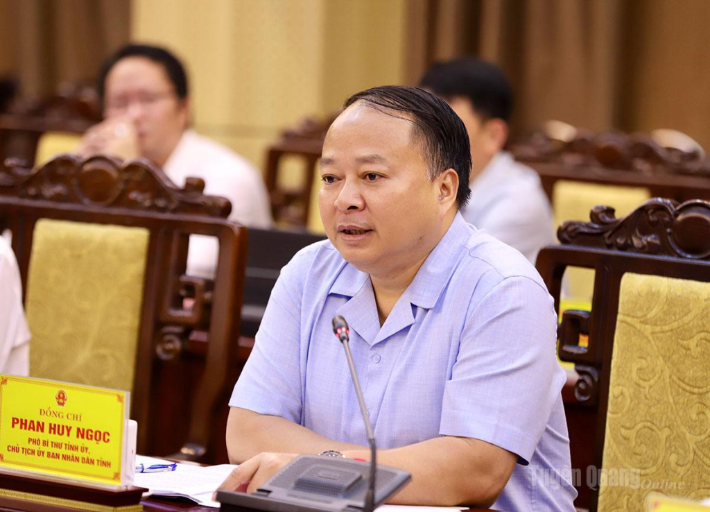 Chủ tịch UBND tỉnh Phan Huy Ngọc phát biểu tại buổi làm việc.