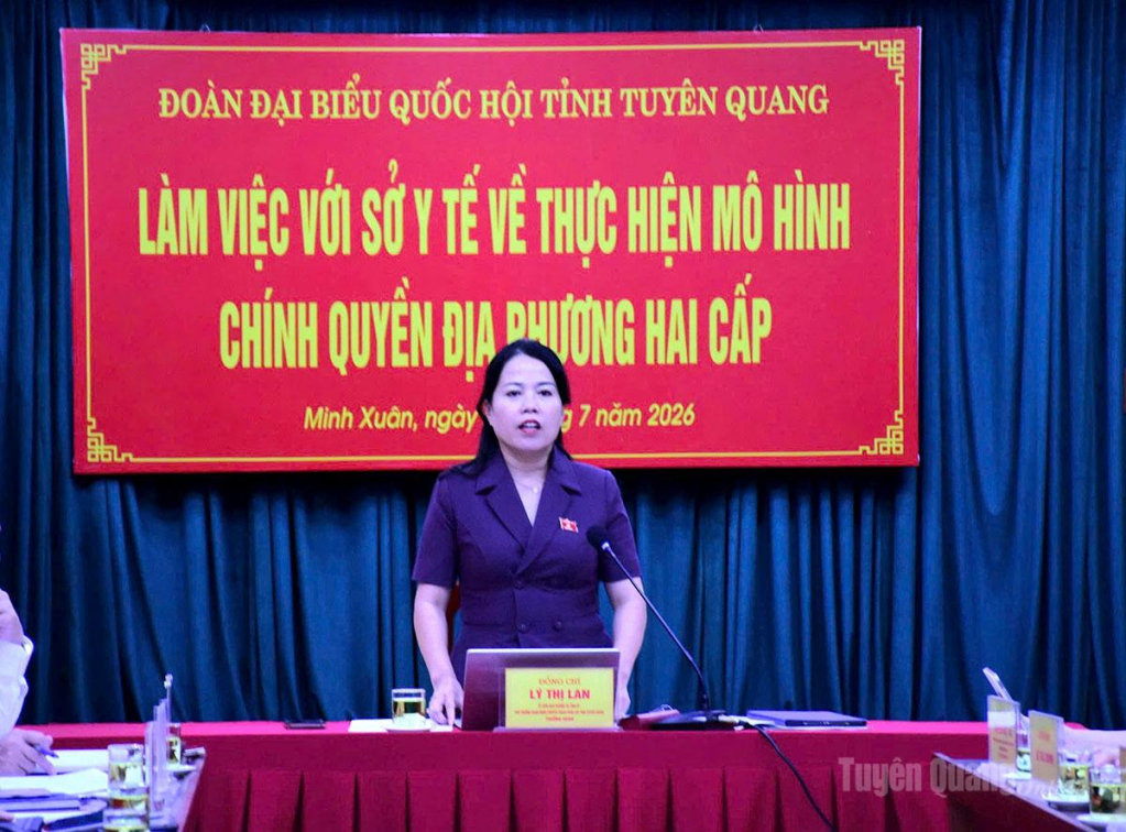 Đồng chí Lý Thị Lan, Ủy viên Ban Thường vụ Tỉnh ủy, Phó Trưởng Đoàn đại biểu Quốc hội chuyên trách khóa XVI tỉnh Tuyên Quang phát biểu kết luận tại buổi làm việc.