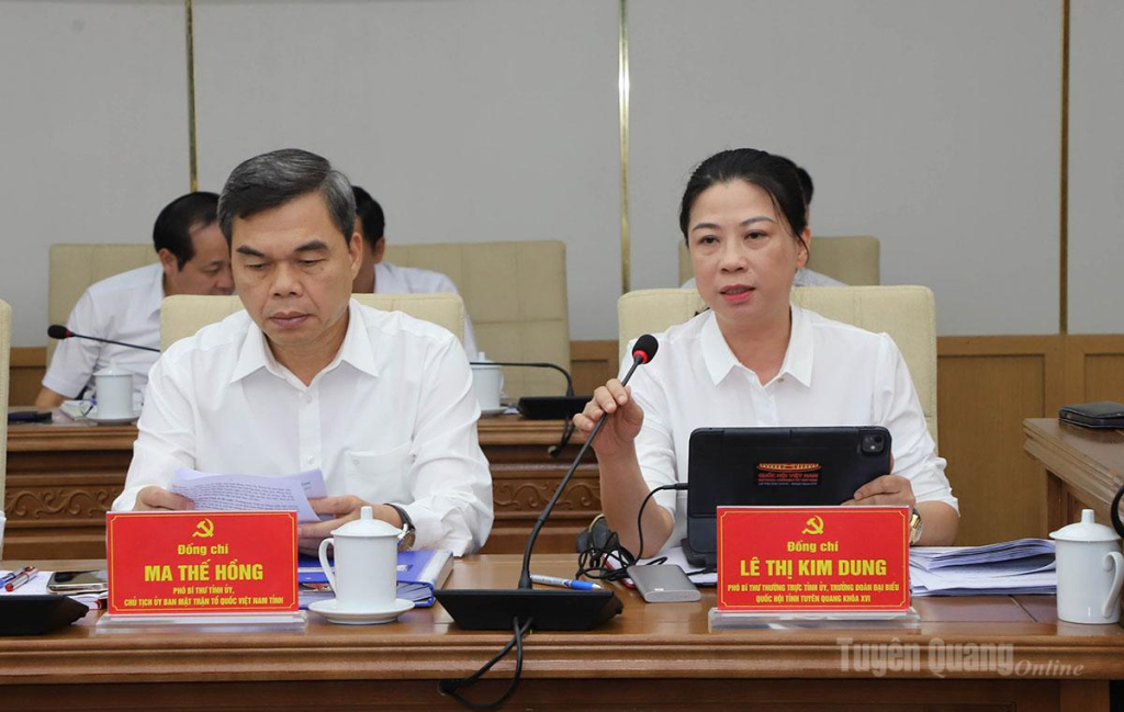 Phó Bí thư Thường trực Tỉnh ủy Lê Thị Kim Dung phát biểu tại hội nghị.