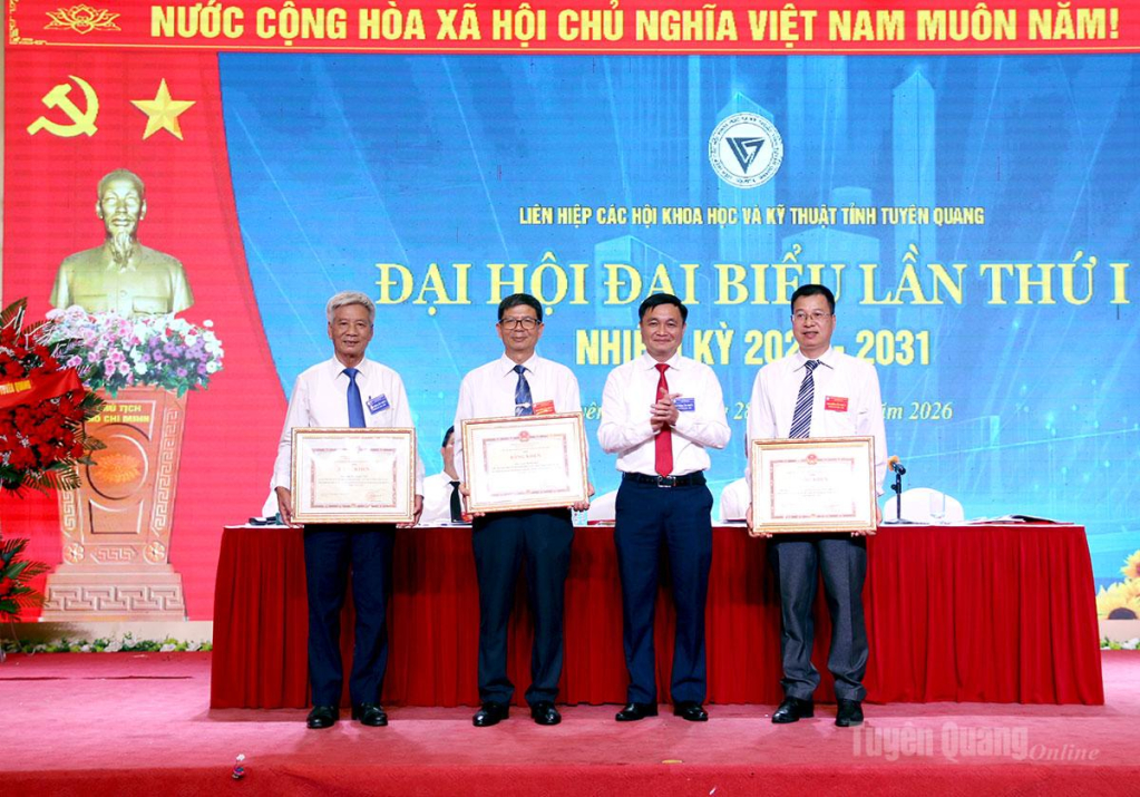 Đồng chí Đỗ Anh Tuấn, Ủy viên Ban Chấp hành Đảng bộ tỉnh, Phó Chủ tịch UBND tỉnh, Giám đốc Sở Nội vụ trao Bằng khen của UBND tỉnh cho các cá nhân.