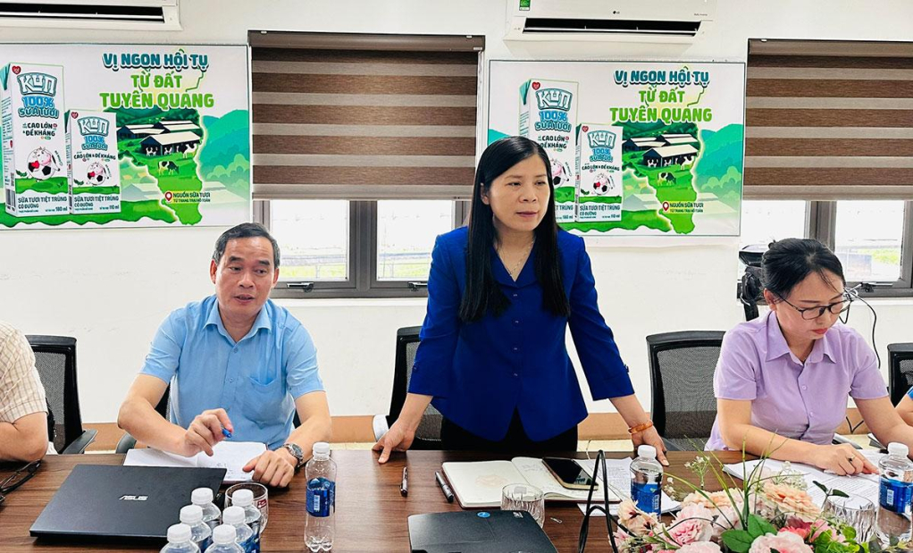Đồng chí Phó Chủ tịch HĐND tỉnh Lê Thị Thanh Trà phát biểu tại buổi làm việc với Công ty cổ phần Hồ Toản.
