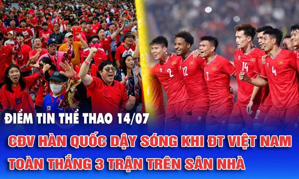 Điểm tin thể thao ng&agrave;y 14/7: CĐV H&agrave;n Quốc dậy s&oacute;ng khi tuyển Việt Nam to&agrave;n thắng 3 trận tr&ecirc;n s&acirc;n nh&agrave;