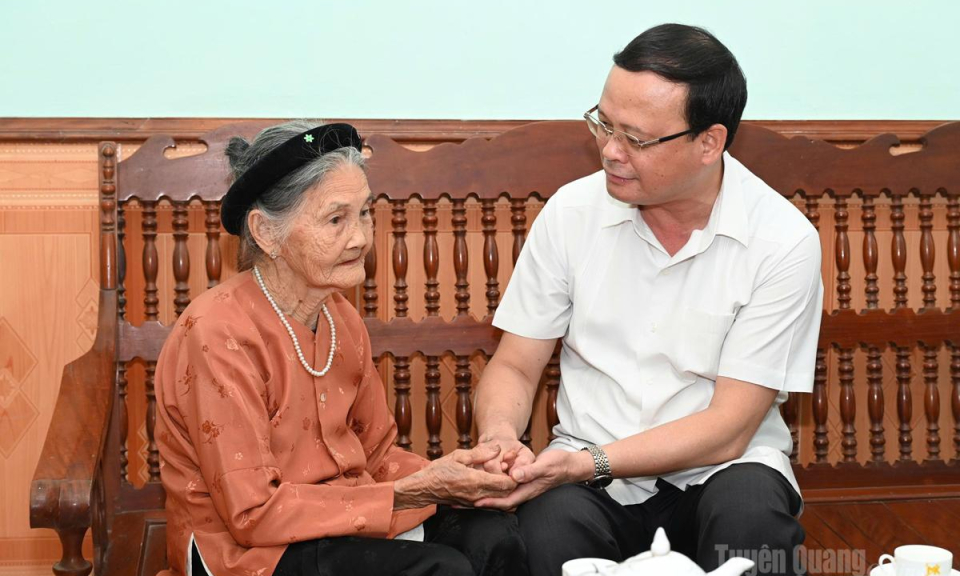Đồng ch&iacute; Ph&oacute; Chủ tịch Thường trực UBND tỉnh Nguyễn Mạnh Tuấn thăm, tặng qu&agrave; người c&oacute; c&ocirc;ng nh&acirc;n dịp 27-7