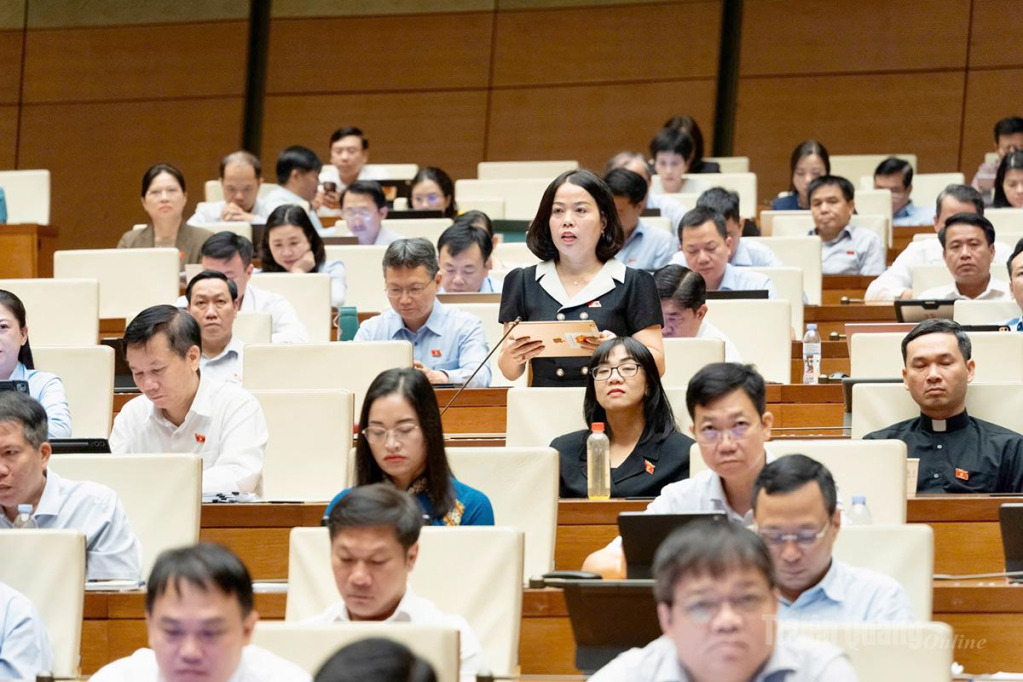 Đại biểu Lý Thị Lan phát biểu ý kiến thảo luận  tại hội trường.