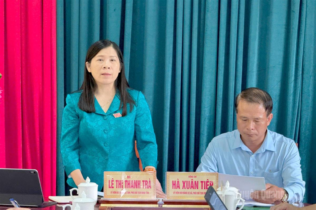Đồng chí Phó Chủ tịch HĐND tỉnh Lê Thị Thanh Trà phát biểu tại buổi tiếp công dân.