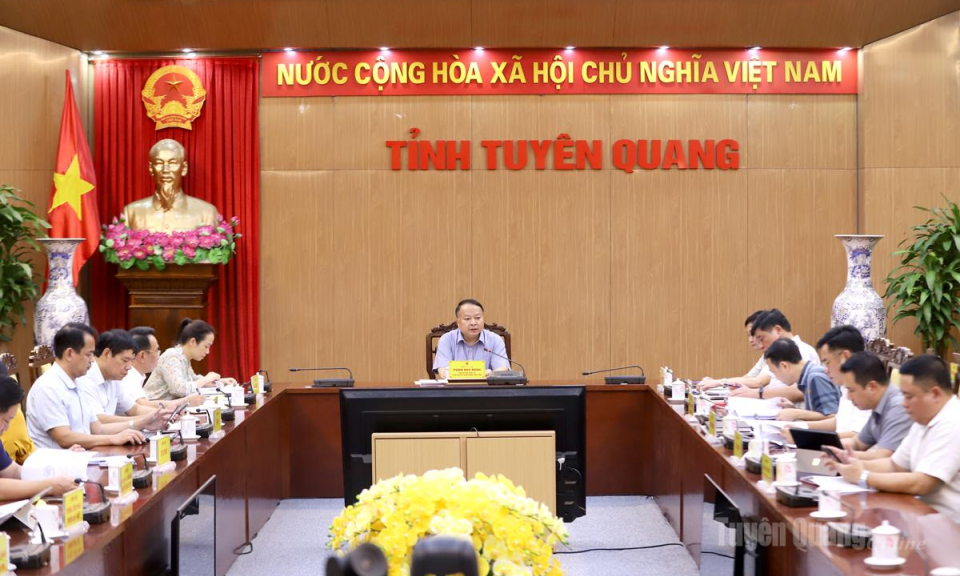 Chủ tịch UBND tỉnh Phan Huy Ngọc nghe b&aacute;o c&aacute;o kết quả một số nhiệm vụ quan trọng