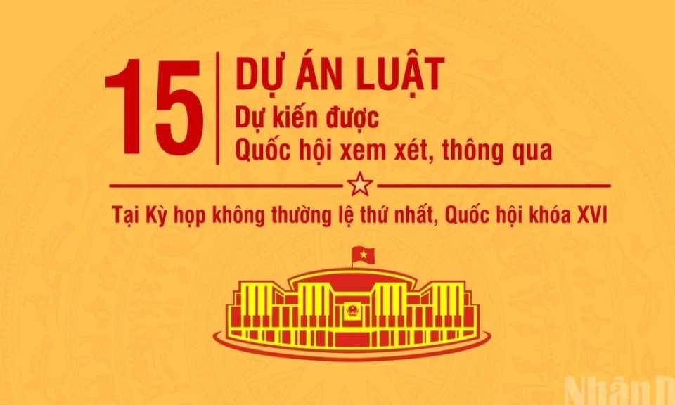 [Infographic] 15 dự &aacute;n luật dự kiến được xem x&eacute;t, th&ocirc;ng qua tại Kỳ họp kh&ocirc;ng thường lệ thứ nhất, Quốc hội kh&oacute;a XVI