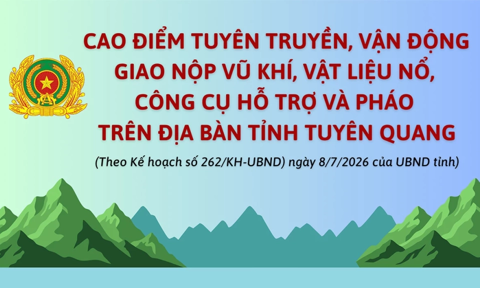 Cao điểm tuy&ecirc;n truyền, vận động giao nộp vũ kh&iacute;, vật liệu nổ, c&ocirc;ng cụ hỗ trợ v&agrave; ph&aacute;o tr&ecirc;n địa b&agrave;n tỉnh Tuy&ecirc;n Quang