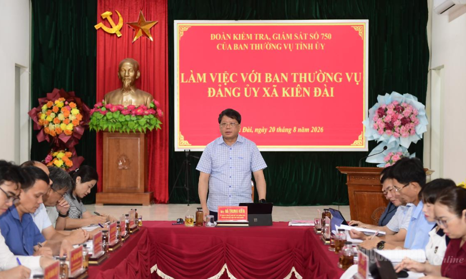 Đo&agrave;n kiểm tra, gi&aacute;m s&aacute;t số 750 của Ban Thường vụ Tỉnh ủy l&agrave;m việc với Ban Thường vụ Đảng ủy x&atilde; Ki&ecirc;n Đ&agrave;i